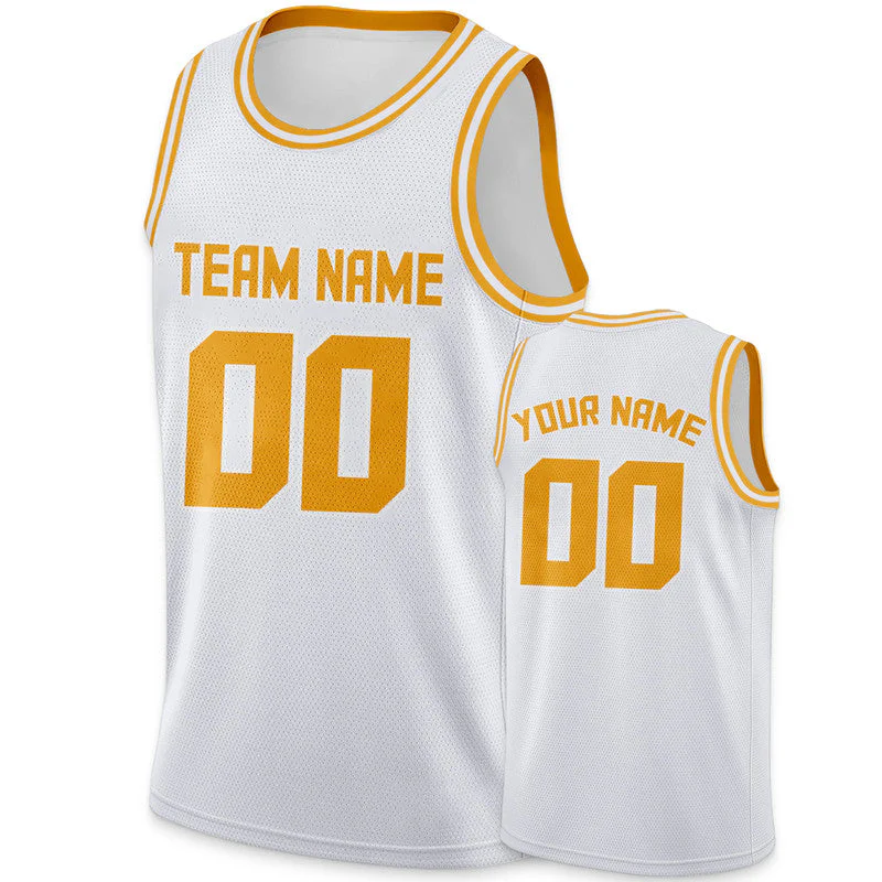 Custom White Gold Round Neck Rib-Knit Basketball Jersey