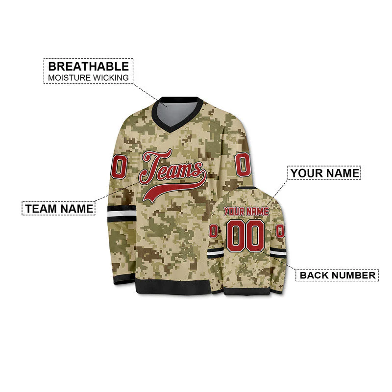 Custom Camo Red-Black Authentic Salute To Service Hockey Jersey