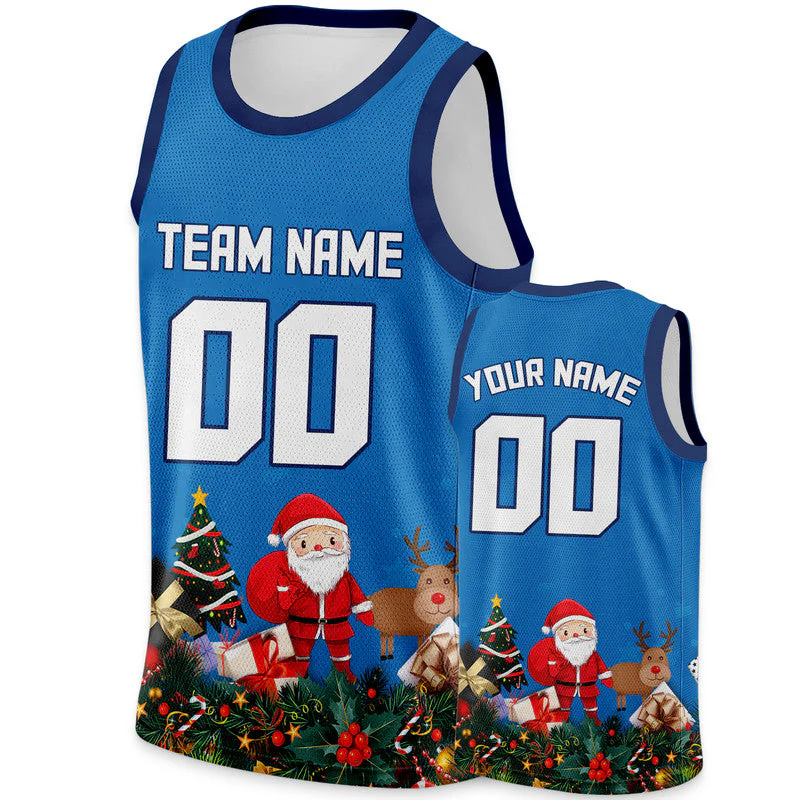 Christmas Day Custom Powder Blue White-Navy Santa Claus Authentic Basketball Jersey
