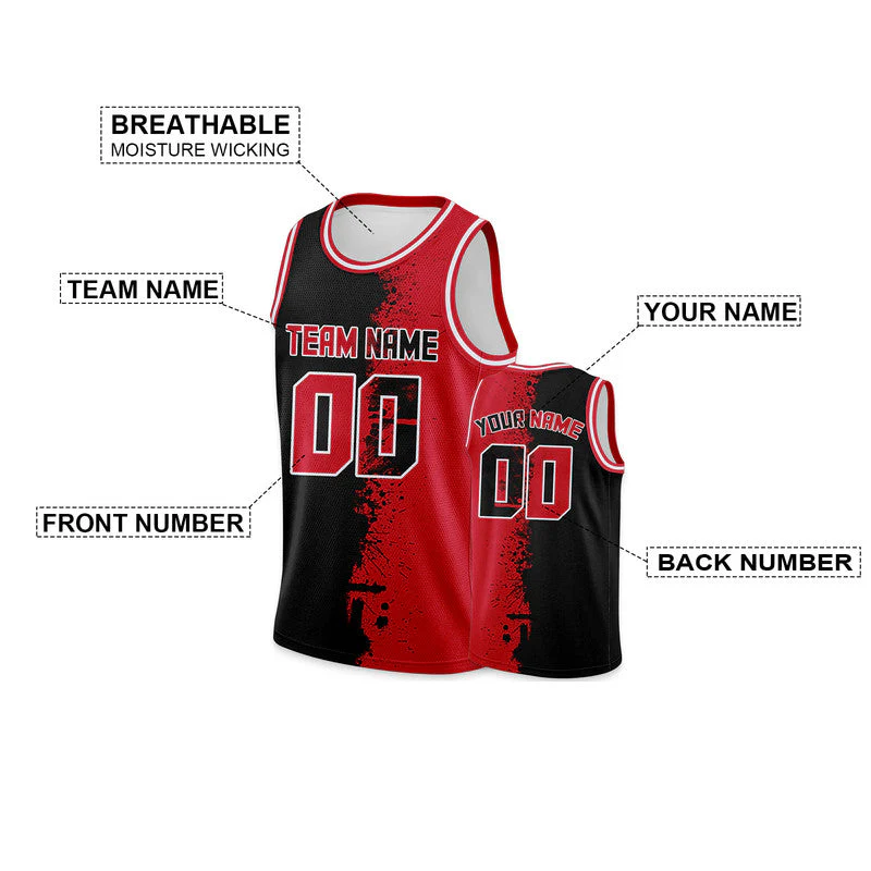 Custom Black Red-White Authentic Spilt Fashion Basketball Jersey5
