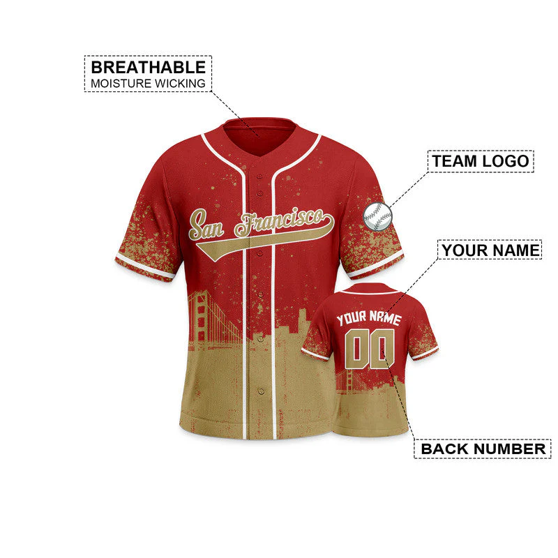 Custom 3D Graffiti Red Old Gold-White Authentic Baseball Silhouette Jersey
