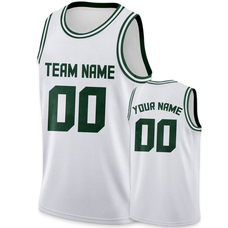 Custom White Kelly Green Round Neck Rib-Knit Basketball Jersey