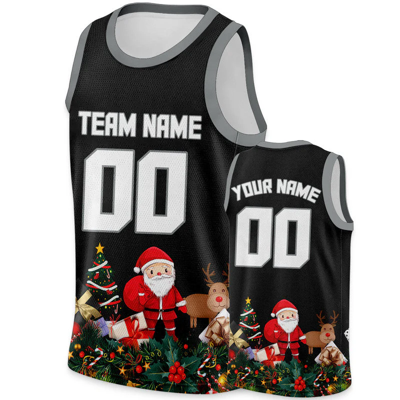 Christmas Day Custom Black White-Gray Santa Claus Authentic Basketball Jersey