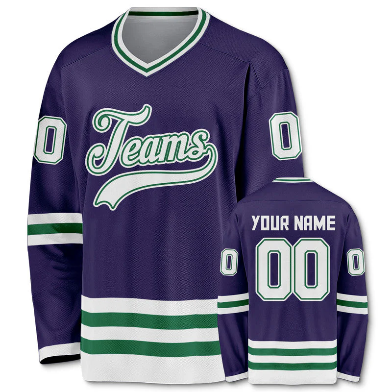 Custom Purple White-Green Authentic Hockey Jersey