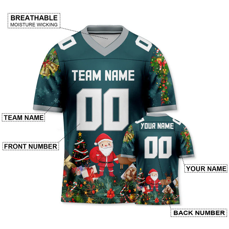 CHRISTMAS DAY CUSTOM AQUA WHITE-GRAY SANTA CLAUS AUTHENTIC FOOTBALL JERSEY12