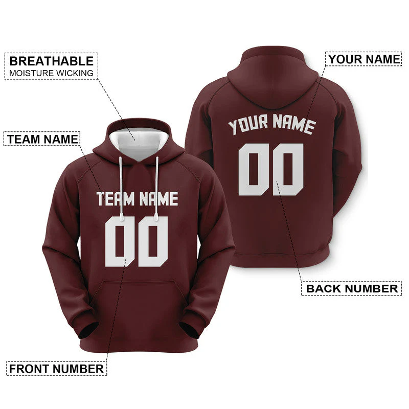 Custom Burgundy White Sports Pullover  Sweatshirt Football Hoodie