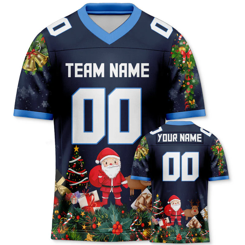 CHRISTMAS DAY CUSTOM NAVY WHITE-BLUE SANTA CLAUS AUTHENTIC FOOTBALL JERSEY
