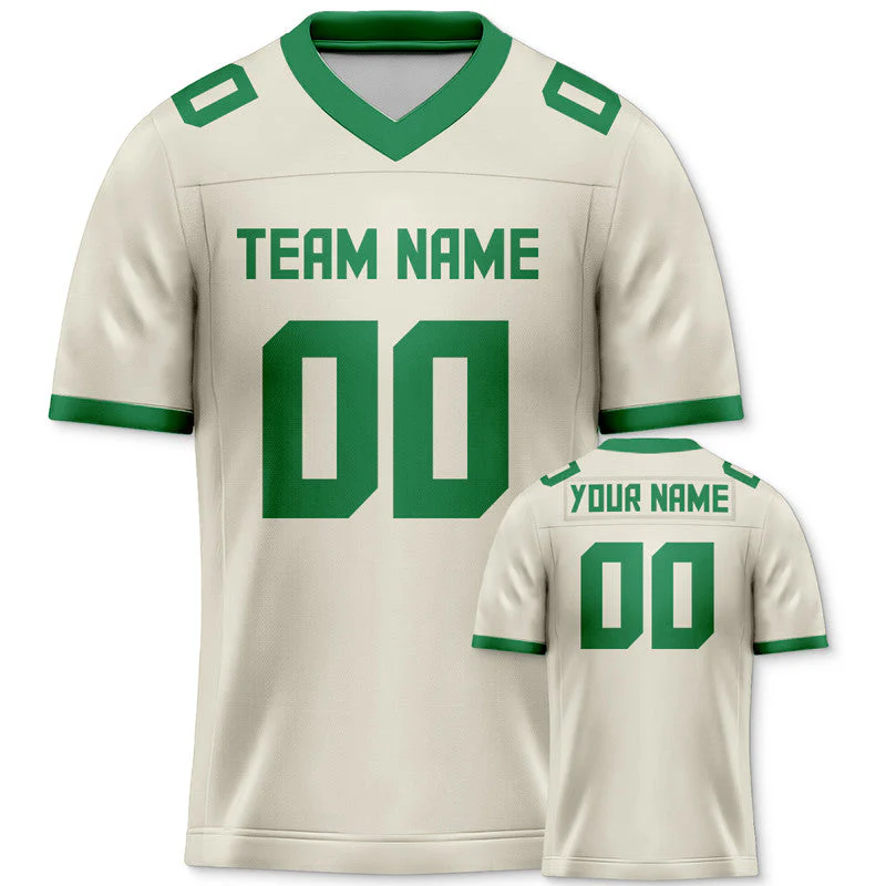 Custom Cream Green Mesh Authentic Football Jersey
