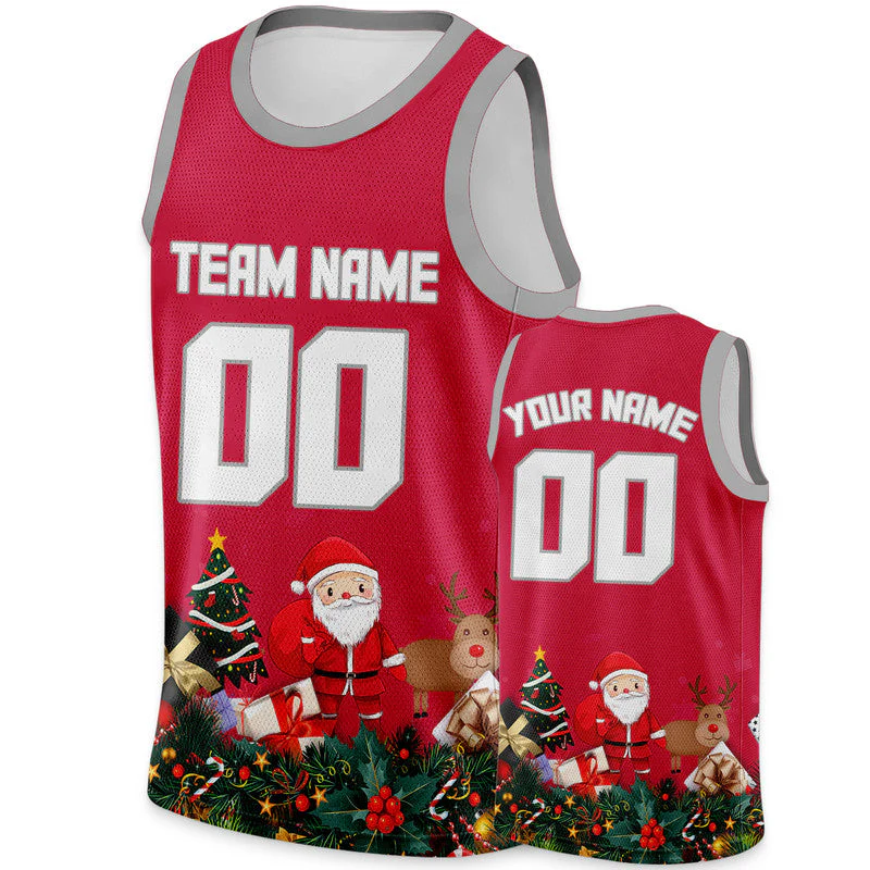 Christmas Day Custom Red White-Gray Santa Claus Authentic Basketball Jersey
