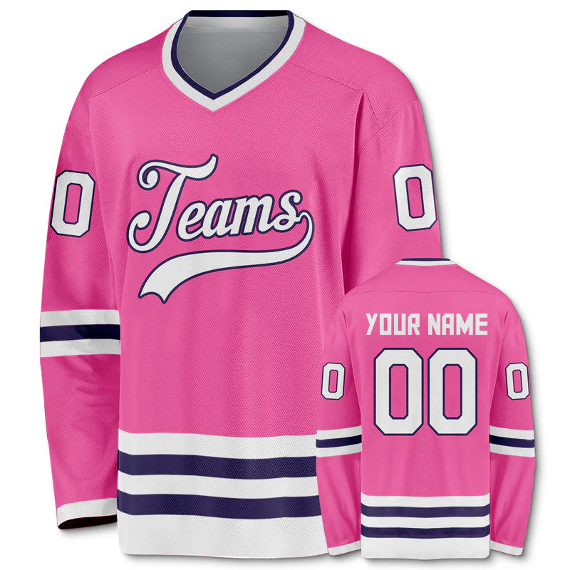 Custom Pink White-Purple Authentic Hockey Jersey
