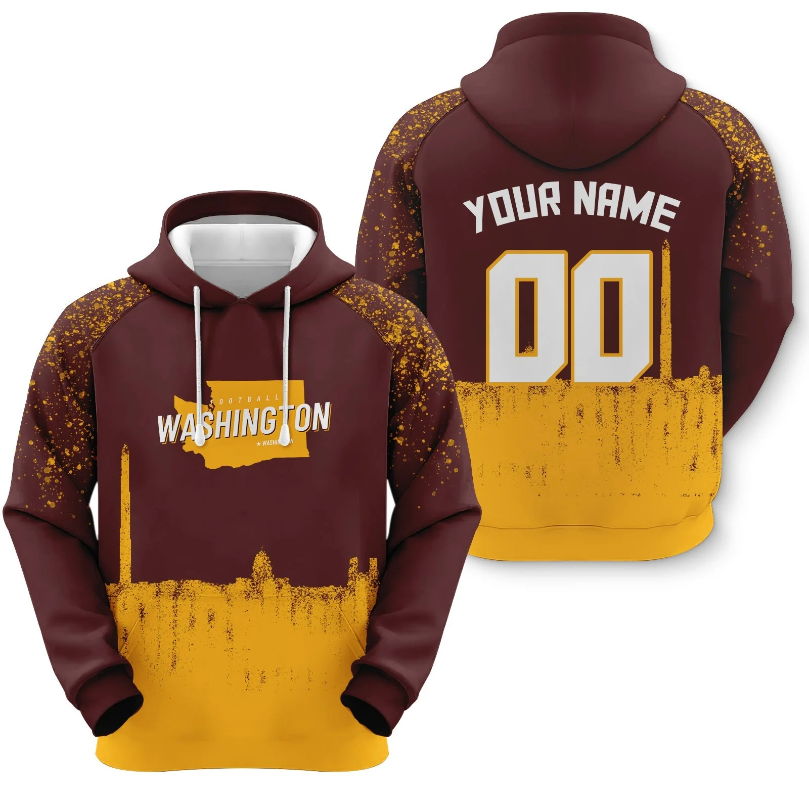 Custom Sports Pullover Sweatshirt Football  Graffiti City Map Washington Fashion Hoodie