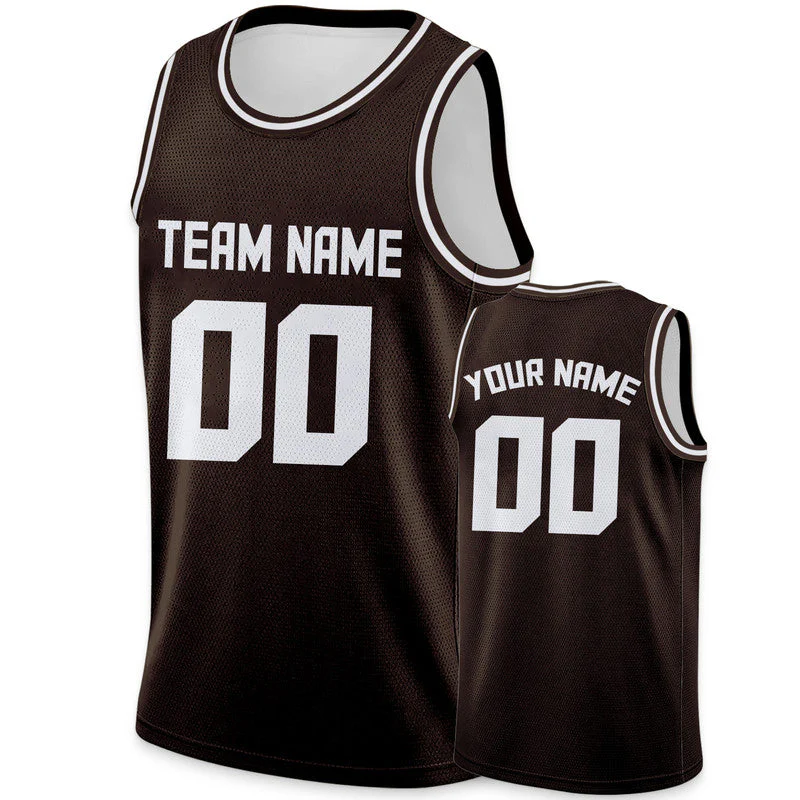 Custom Brown White Round Neck Rib-Knit Basketball Jersey