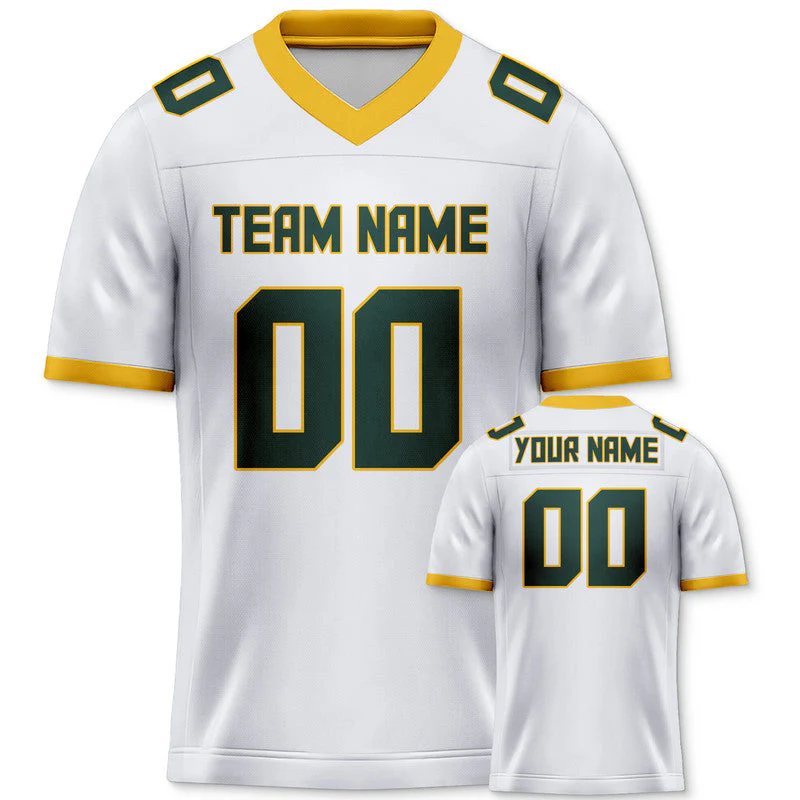 Custom White Kelly Green-Yellow Mesh Authentic Football Jersey