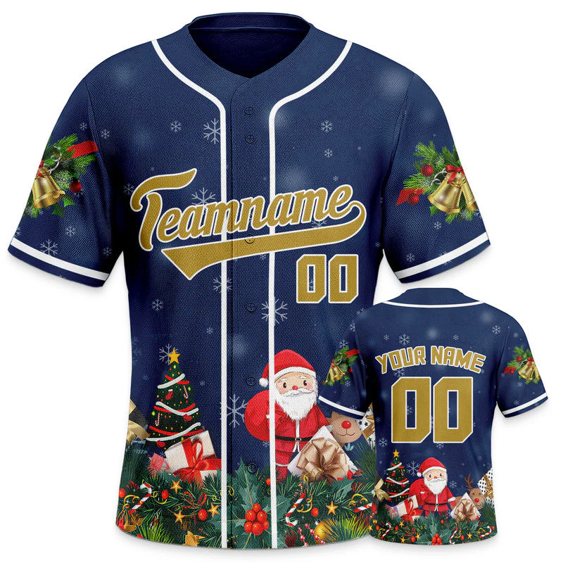 Christmas Day Custom Navy Gold-White Santa Claus Authentic Baseball Jersey