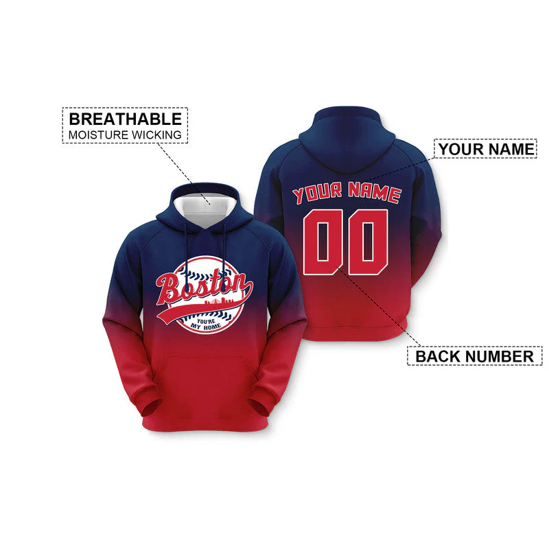 Custom Sports Pullover Sweatshirt Baseball City Boston   You're My Home Split Fashion Hoodie