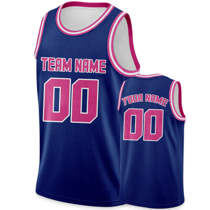 Custom Royal Pink Round Neck Rib-Knit Basketball Jersey
