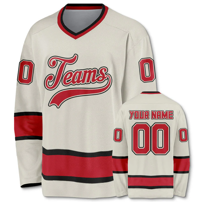 Custom Cream Red-Black Authentic Hockey Jersey