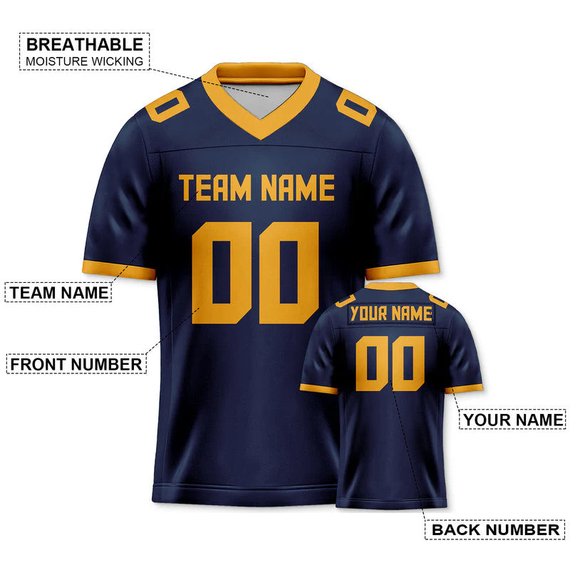 Custom Navy Gold Mesh Authentic Football Jersey