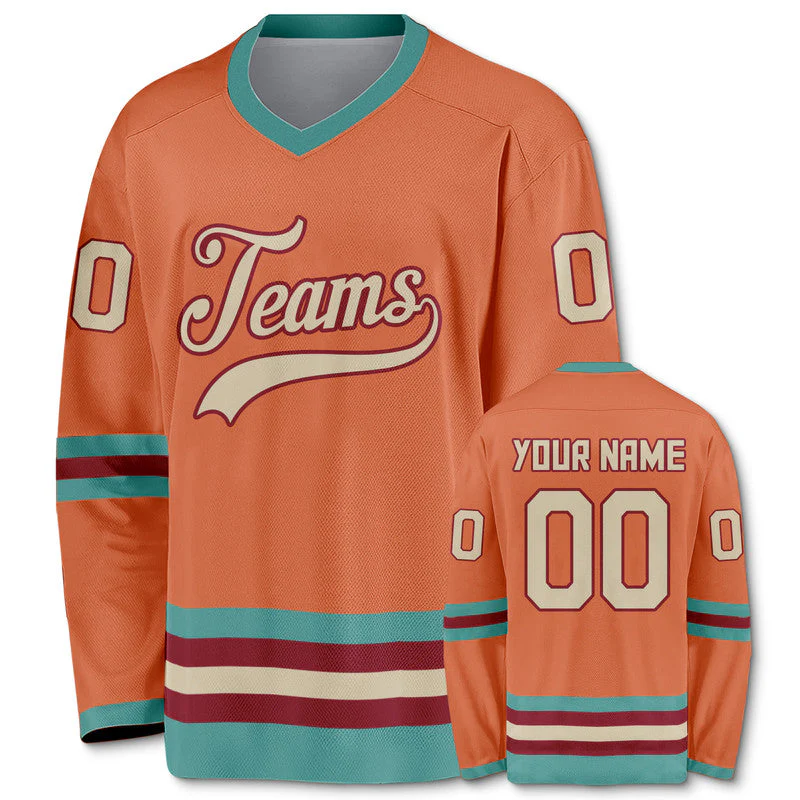 Custom Orange Sand-Red Authentic Hockey Jersey