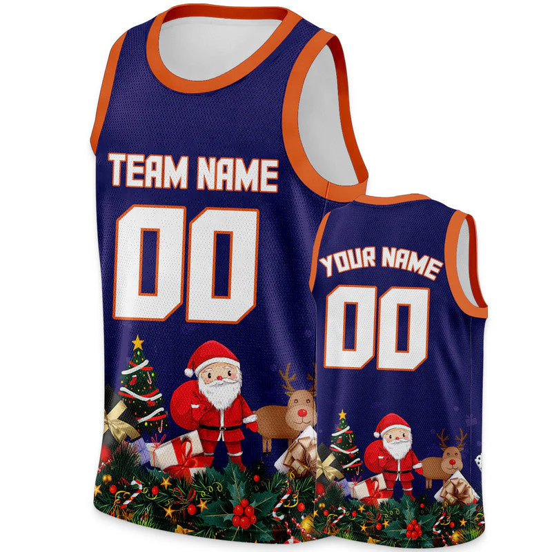 Christmas Day Custom Navy White-Orange Santa Claus Authentic Basketball Jersey