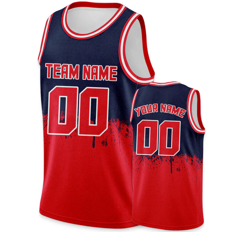 Custom Navy Red-White Authentic Spilt Fashion Basketball Jersey