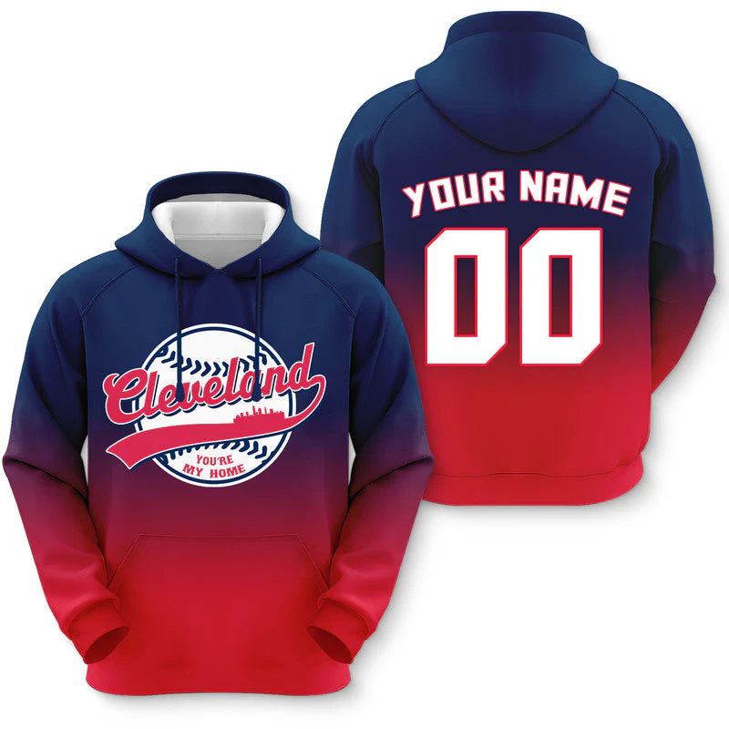 Custom Sports Pullover Sweatshirt Baseball City Cleveland  You're My Home Split Fashion Hoodie