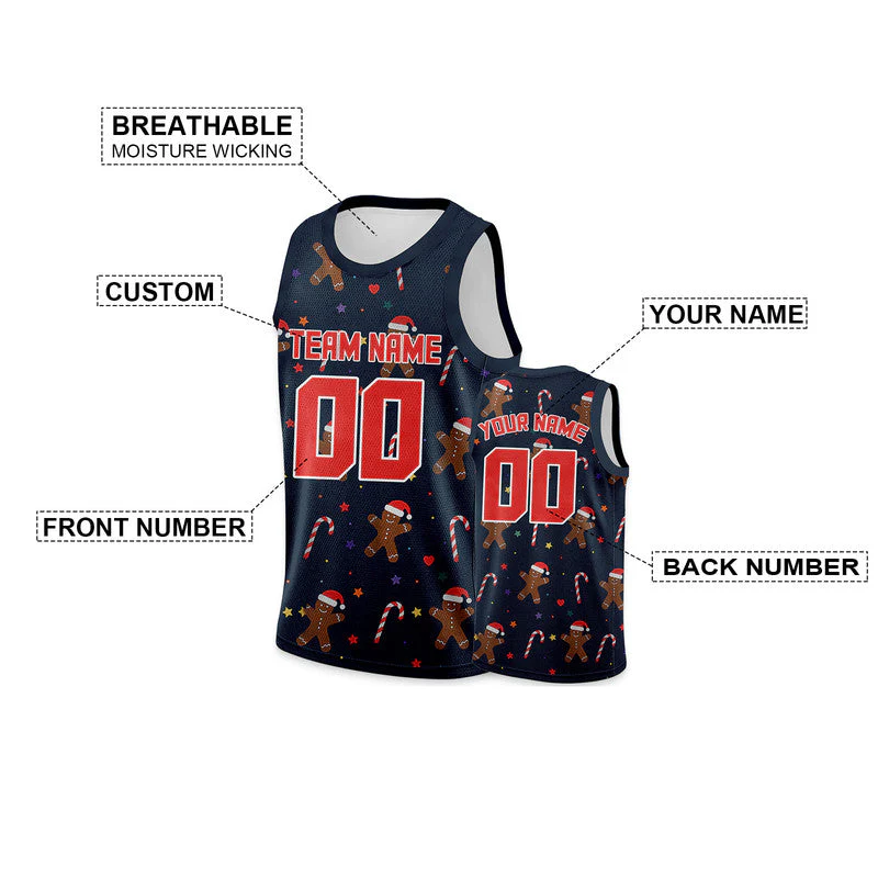 Custom Navy Red-White Christmas 3D Authentic Basketball Jersey