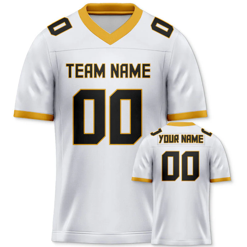 Custom White Black-Yellow Mesh Authentic Football Jersey