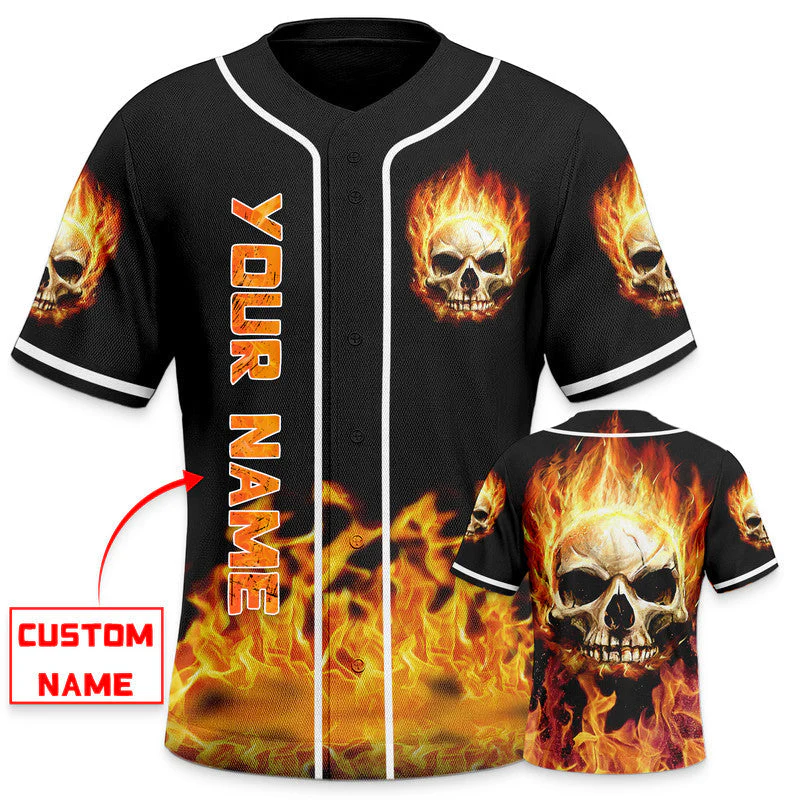 Giant Fire Skull Custom Baseball Jersey