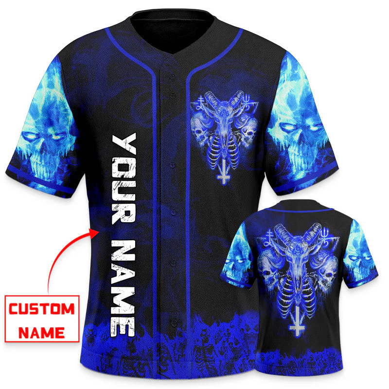 Blue Baphomet Evil Skull Custom Baseball Jersey