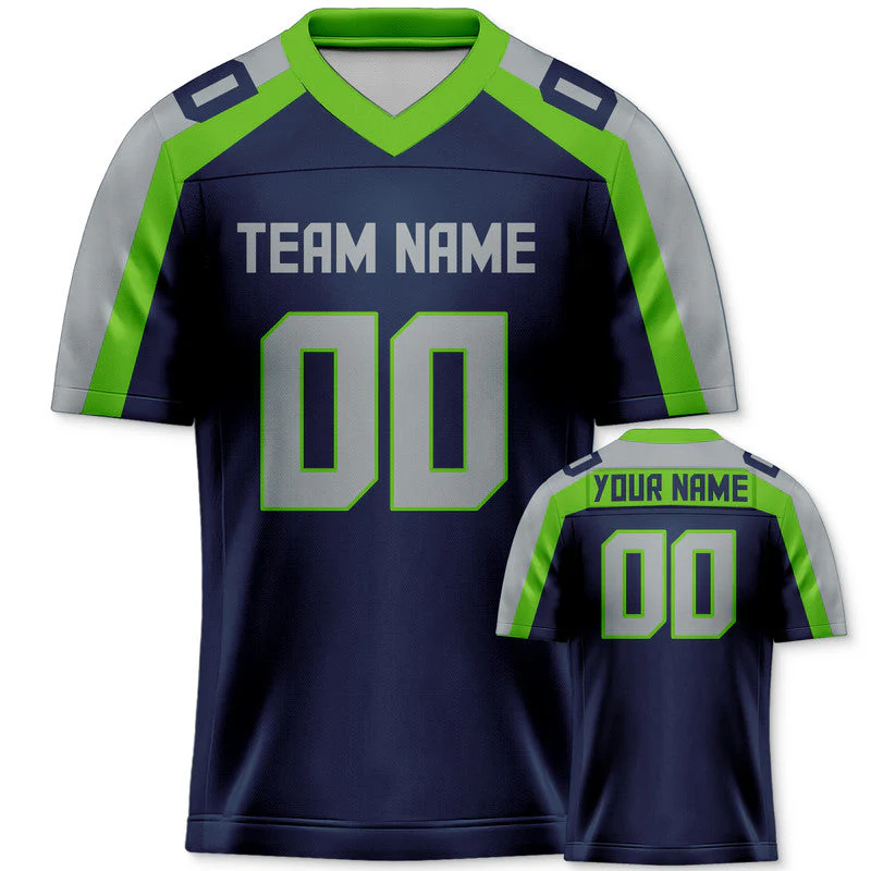 Custom Navy Neon Green-Gray Concept Version Authentic Football Jersey