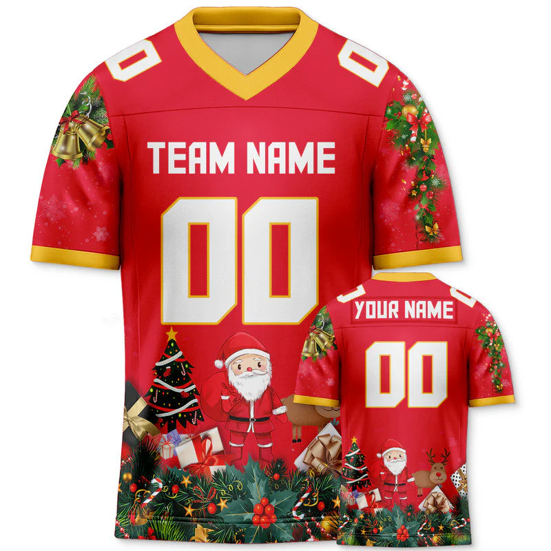 CHRISTMAS DAY CUSTOM RED WHITE-GOLD SANTA CLAUS AUTHENTIC FOOTBALL JERSEY1