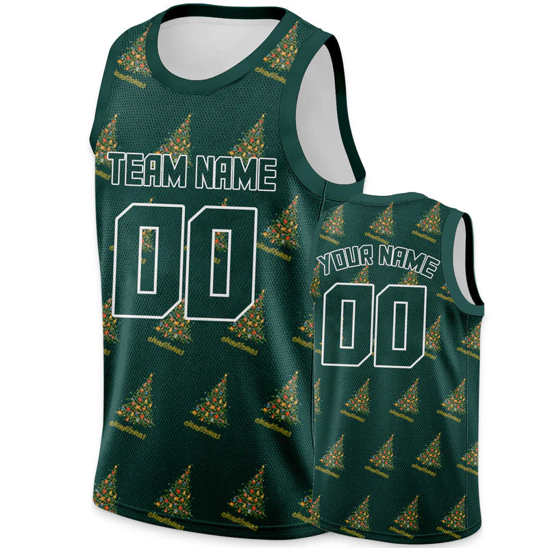 Custom Kelly Green Kelly Green-White Christmas 3D Authentic Basketball Jersey