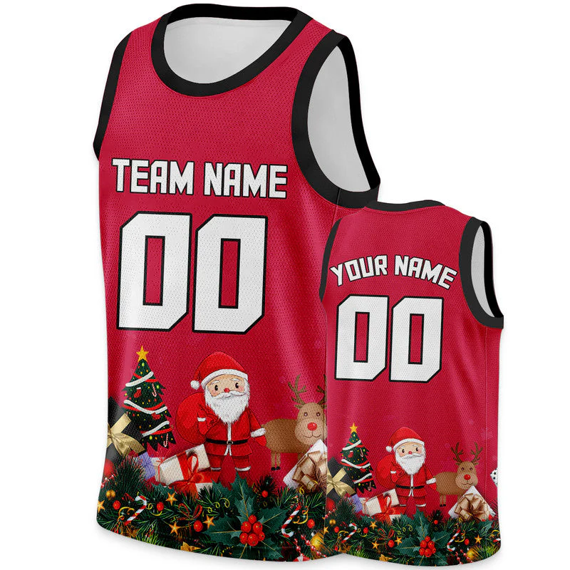 Christmas Day Custom Red White-Black Santa Claus Authentic Basketball Jersey
